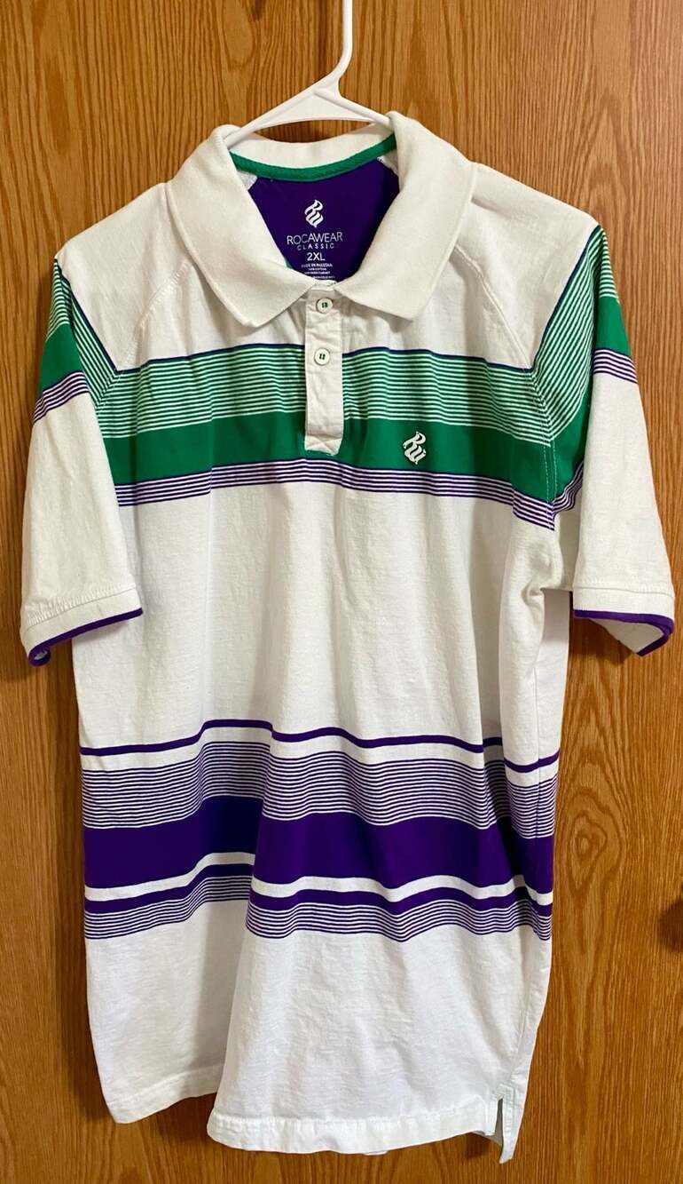 Rocawear Classic Striped Polo Size 2XL White Green Purple Shirt